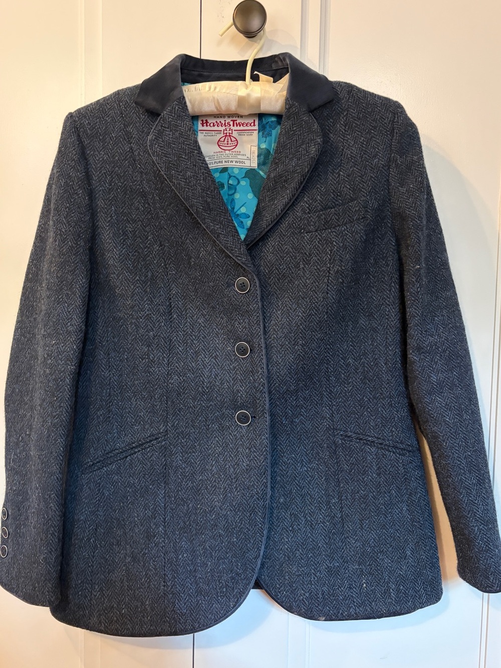 Women's Scotland Harris Tweed Navy Herringbone Wool Jacket - size M 6/8
